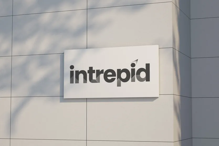 Concept mockup: the Intrepid wordmark on a wall-mounted sign.