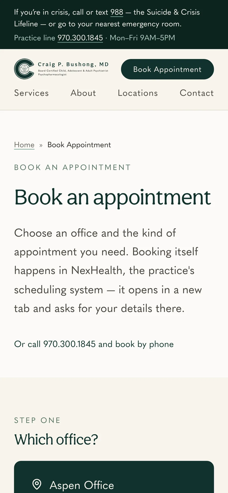 The same booking page on a phone.
